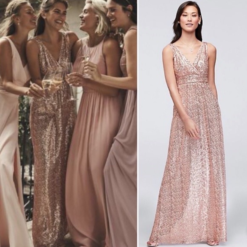 Rose Gold Davids Bridal Bridesmaid Sequin Dress Size 2
